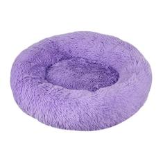 Imagem de Cama calmante para cães e gatos, cama para cães antiansiedade, cama redonda para cães e gatos, cama macia e aconchegante para aquecimento, cama de pelúcia sintética fofa para cães e gatos, roxa 110 x 110 cm