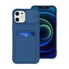 Imagem de Slide Camera Protection Wallet Holder Card Bag Capa de telefone para iPhone 15 14 12 11 13 Pro Max X XR XS 7 8 Plus Capa de silicone macia, azul marinho, para iPhone 15 Plus