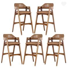 Imagem de Kit 5 Banquetas Alta para Balcão Lua Madeira Imbuia Impermeável Caramelo L85