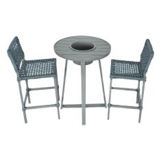 Imagem de Conjunto Bistrô Champanheira Cinza Tampo Ripado e 2 Banquetas França Corda Náutica Cinza