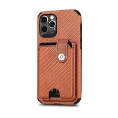Imagem de Para iPhone 13 12 Mini 14 11 Pro XS Max XR X 7 8 Plus SE 2 3 Carteira de Fibra de Carbono Estojo para Telefone Titular do Cartão de Crédito Capa de Couro PU, marrom, Para iPhone 13 Pro