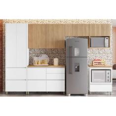 Imagem de Cozinha Modulada Completa Rainha Gourmet 6 Peças (3Aéreos+2Balcões+1Paneleiro) C6P01 Branca/Nature - Nesher