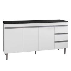 Imagem de Balcão De Cozinha Andréia Branco Com Tampo 150 Cm Preto Fosco - Ajl