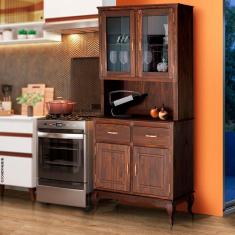 Imagem de Armário De Cozinha Pequeno Rústico Madeira Maciça 4 Portas Imbuia JM Móveis