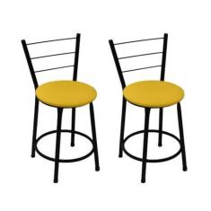 Imagem de Kit 2 Banquetas Baixas Preta com Encosto Assento Amarelo - Fortmix