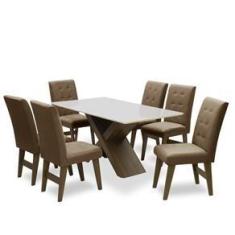 Imagem de Conjunto Mesa de Jantar Off White Dubai 1,80m MDF com 6 Cadeiras Castanho / Cacau