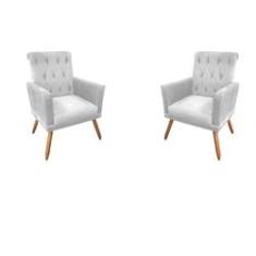 Imagem de Kit 2 Poltronas Decorativas Estofadas Nina Rodapé Botões Para Sala de Estar Couro Artificial  Aradecor