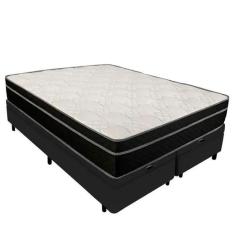 Imagem de Cama Box Baú Queen 158 Bipartido - Tecido Sintético Preto com Colchão Paris - Molas Ensacadas Preto 26x158x198