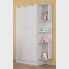Imagem de Guarda Roupa Infantil com Nichos Doce Sonho 02 Portas 02 Gavetas Branco Qmovi