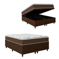 Imagem de Cama Box Baú Casal Queen Colchão Molas Ensacadas Pillow Top Martino 158X198X66Cm Marrom/Branco