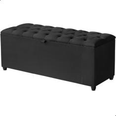 Imagem de Recamier Baú Berlim Veludo Preto Solteiro 80cm Estofado Pés Pvc Preto