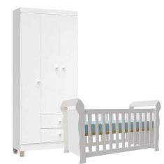 Imagem de Berço Americano Lara E Guarda Roupa Ternura Baby 3 Portas Branco Brilho - Incorplac