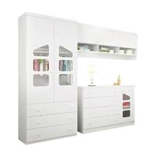 Imagem de Quarto Infantil Ludi MDF Armário Aéreo + Guarda Roupa Roupeiro + Cômod