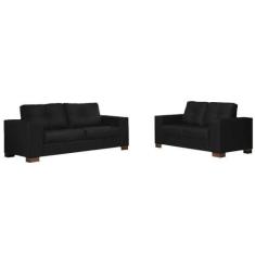 Imagem de Conjunto Sofá Sala de Estar Kenny Pés Madeira Couro Preto G43 - Gran B