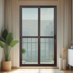 Imagem de Porta de Correr 2 Folhas Moveis 210 X 200 Elite com Fechadura Tetra Vidro Liso Corten