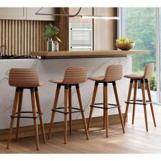 Imagem de Kit 4 Banquetas Altas Luxo Aço Preto Terracota Preto