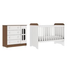 Imagem de Quarto de Bebê Gabrielle Berço 3 em 1 Cômoda Infantil com Porta Branco Amadeirado Carolina Baby