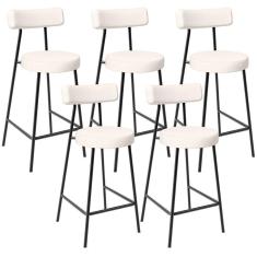 Imagem de Kit 05 Banquetas Baixa Para Cozinha Sala De Jantar Bancada Milão L02 Linho Cru