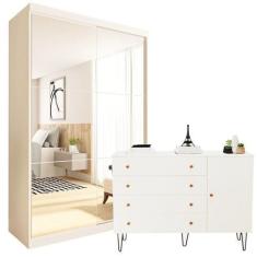 Imagem de Conjunto Guarda-Roupa Solteiro 2 Portas De Correr E Cômoda 1 Porta 4 G