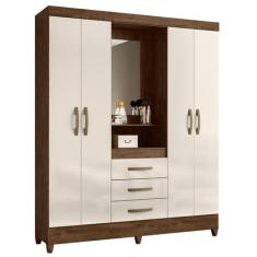Imagem de Guarda Roupa Capri 165cm 4 Portas Castanho Wood Off White Com Espelho