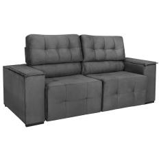 Imagem de Sofá Cama Retrátil Sala Vicenza 210cm Linho Cor Cinza Escuro