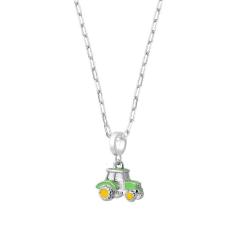Imagem de Colar Trator Infantil Esmaltado Em Corrente De Elos Com Revestimento Prateado Cor Verde
