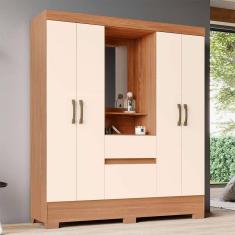 Imagem de guarda-roupa solteiro com espelho briz 4 pt 2 gv nature e off white