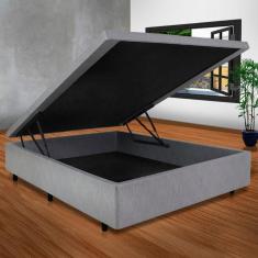 Imagem de Cama Box Baú Viúvo 128x188x42cm Courino Linho Cinza Com Pistão A Gás
