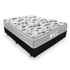 Imagem de Cama Box Casal Bipartido Tecido Sintético Preto Com Colchão De Molas E