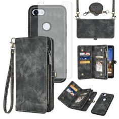 Imagem de Asuwish Capa de celular para Google Pixel 3a XL com zíper carteira destacável com protetor de tela de vidro temperado alça transversal flip porta-cartões Pixel3aXL Pixle 3aXL A3 Pixel3a LX mulheres