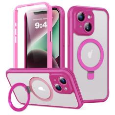 Imagem de RIASOLIN Capa para iPhone 14 Plus com suporte magnético invisível, compatível com Mag-Safe translúcido fosco com protetor de tela integrado, capa protetora de telefone à prova de choque para mulheres