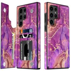 Imagem de Goodon Capa carteira para Samsung Galaxy S23 Ultra - Capa flip de couro com design floral moderno, 3 compartimentos para cartão e função de suporte, capa protetora de telefone para mulheres e meninas
