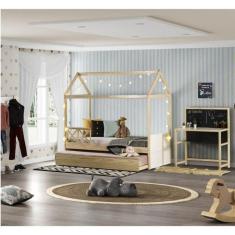Imagem de Bicama Solteiro Infantil Reversível com Grade Casinha Garden Casatema Marroml/Branco