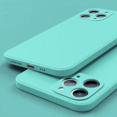 Imagem de Capa de telefone quadrada de silicone líquido para iPhone 14 12 11 13 Pro Max Mini X XR XS 7 8 Plus SE 2 Capa de proteção de lente completa, azul ciano, para iPhone 12 Mini
