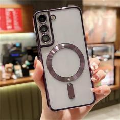 Imagem de Capa magnética transparente com revestimento de proteção de câmera para Samsung Galaxy S24 S23 S22 S21 FE Ultra Plus Capa traseira de TPU macio, roxo escuro, para Samsung S23 FE