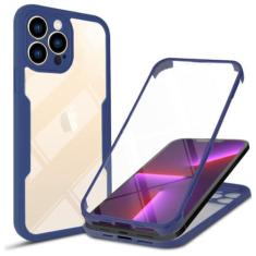 Imagem de Capa de telefone transparente de proteção total 360 para iPhone 14 Plus 13 12 11 15 Pro XS Max X Película frontal macia traseira rígida para PC, azul, para iPhone13Mini