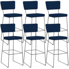 Imagem de Kit 06 Banquetas Para Cozinha Sala De Jantar Base Em Aço Allana L02 Suede Azul Marinho - Lyam Decor