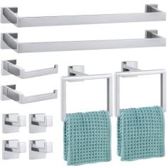 Imagem de Gisafai Conjunto de acessórios de ferragens de banheiro, kit de barra de toalha de banho de 60 cm, conjunto de ferragens de banheiro de aço inoxidável, toalheiros para banheiro montado na parede