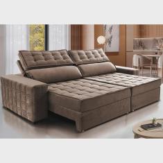 Imagem de Sofá Retrátil e Reclinável 3,15m Cama inBox Big Star com SoftGel D40 Velupluma Castor