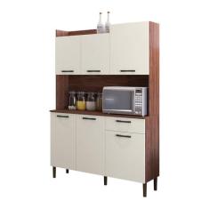 Imagem de Armário de Cozinha Compacta 6 Portas e 1 Gaveta 121cm Florença Nogueira/Off White - Pallazio