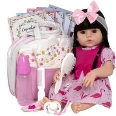 Imagem de Boneca Reborn Bonita Realista Corpo Vinil Enxoval Completo - Cegonha R