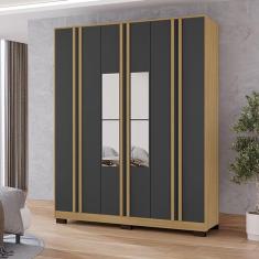 Imagem de Guarda Roupa Casal Austin 6 Portas 2 Gavetas com Espelho I01 Carvalho Grafite - Clique Chique Móveis