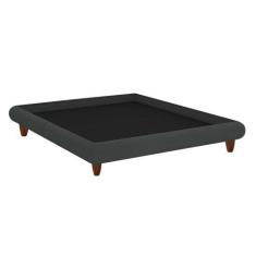 Imagem de Cama Casal Japonesa 156cm Pés Madeira Haru Veludo Cinza - Sallar Home
