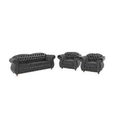 Imagem de Conjunto Sofá 3 Lugares + 2 Poltronas Chesterfield Merlo- Corano Preto
