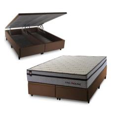 Imagem de Conjunto Box Baú Preston Cinza 193x203x78 c/ Molas Ensacadas - King Ho