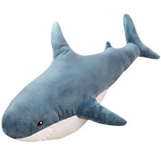 Imagem de Tubarão Dos Desenhos Animados Brinquedo de Pelúcia Tecido Macio Oceano Animais Aquáticos Tubarão Boneca 45cm Presente Aniversário Crianças Travesseiro Almofada Bonecas Azul Cinza