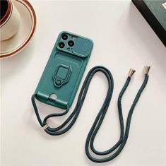 Imagem de Capa de cartão de suporte de anel de silicone de cordão transversal para iphone 13 11 12 14 pro max xs x xr 6 8 7 plus se capa de câmera deslizante, verde escuro, para iphone 8
