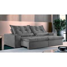 Imagem de Sofá 3 Lugares Retrátil e Reclinável Galícia Veludo com Molas Cinza Cinza