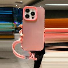 Imagem de Moda cordão pulseira silicone metálico aurora fosco caso para iphone 15 14 13 12 11 pro max x xs xr capa macia, rosa, para iphone 13pro