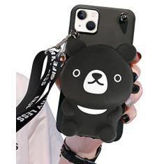 Imagem de SGVAHY Capa carteira para iPhone 7 Plus/capa para iPhone 8 Plus, capa fofa para iPhone com alça de cordão, bolsa de moedas, capa de telefone engraçada Kawaii, de silicone macio, à prova de choque,